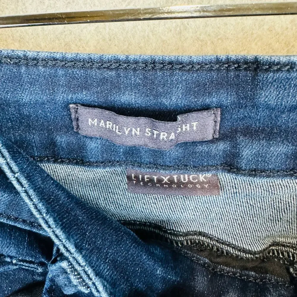 NYDJ Womans Sz 14 Plus Jeans Blue Marilyn Straight Lift Tuck‎ Stretch Denim